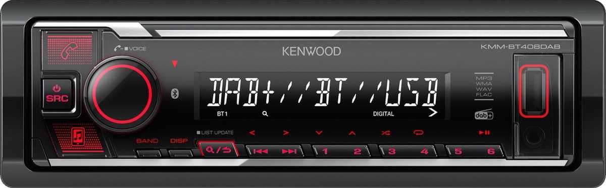 Kenwood KMM-BT408DAB Bluetooth autoradio - inclusief DAB+ antenne - Rood