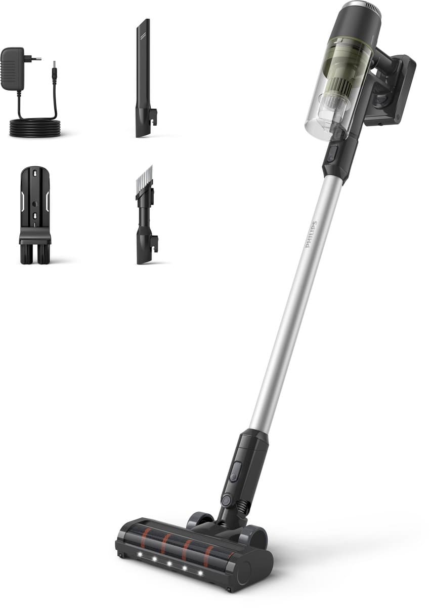 Philips Steelstofzuiger Draadloos XC3033/01 - Zuigmond met LED verlichting - Zonder Zak - Met Kruimeldief - Batterijduur tot 60 min - Lichtgewicht - Zwart