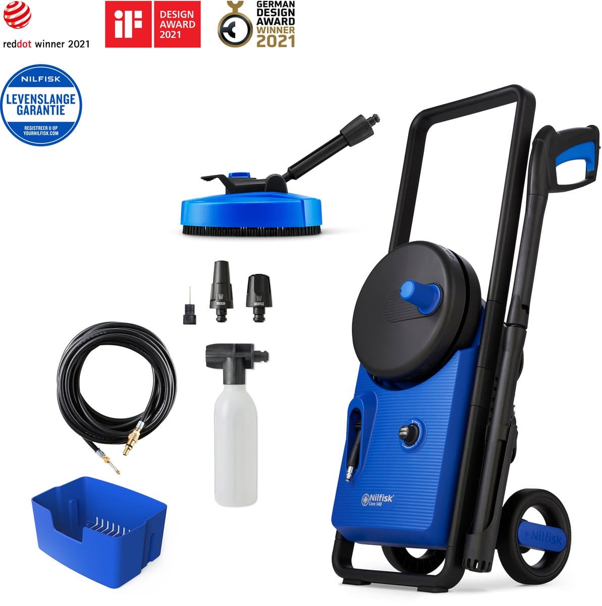 Nilfisk Core 140-6 PowerControl – Krachtige hogedrukreiniger met 140 bar, metalen pomp, PowerControl-functie, terrasreiniger, rioolslang en schuimsproeier