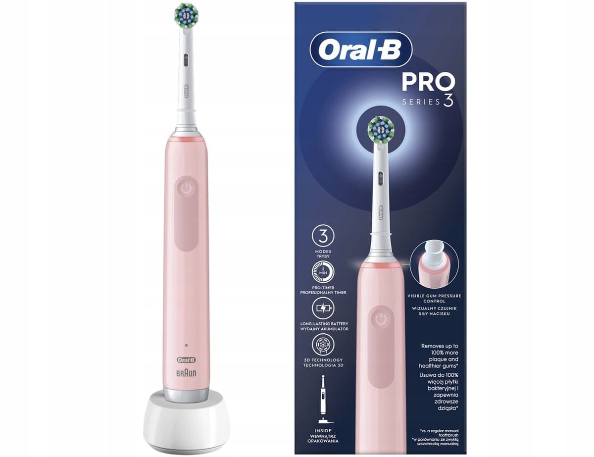 Oral-B Pro 3 3000 - Elektrische Tandenborstel - Roze - 3 poetsmodi - Druksensor