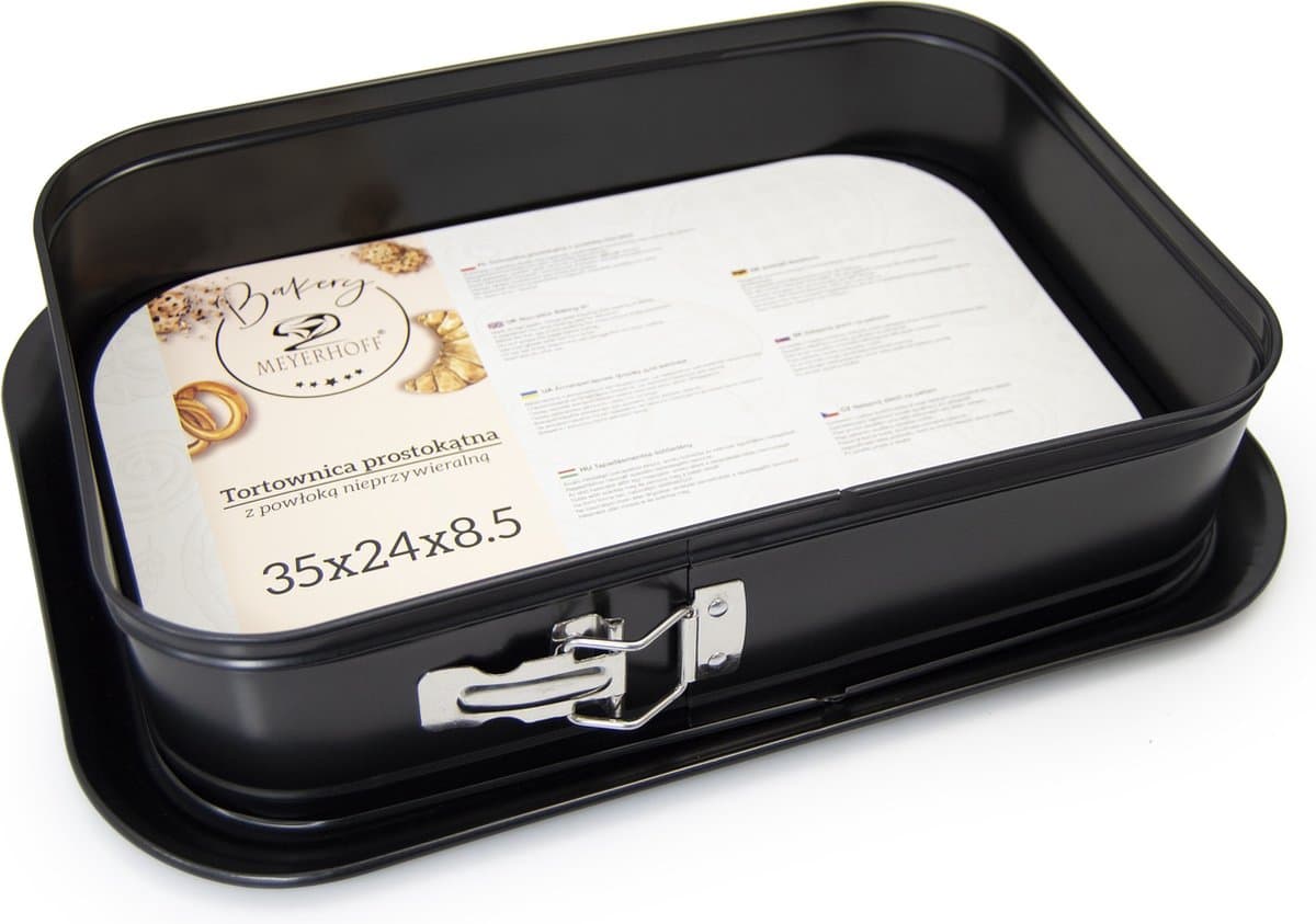 Meyerhoff Rechthoekige Springvorm 35 cm – Zwarte Taartvorm met Opstaande Rand – Non-Stick Bakvorm met Serveerbodem – Voor Taart, Cake & Ovenschotel – Ovenbestendig