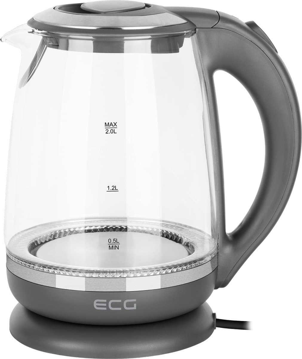 ECG RK 2020 Grey Glass Waterkoker - Elegant design van kunststof en roestvrij staal in combinatie met gehard glas - 2,0 L