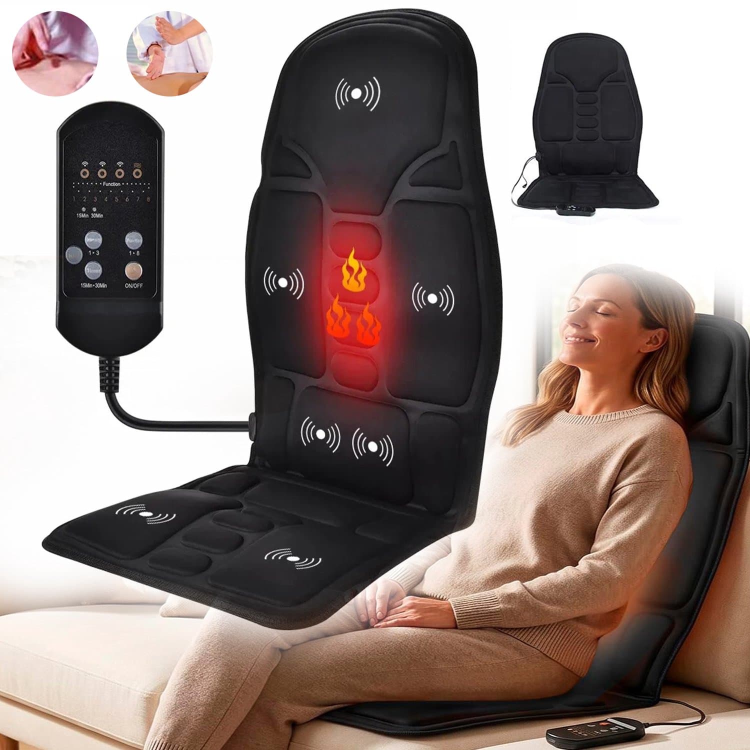 Massagestoel Met Warmtefunctie, Rugmassage Apparaat Met 7 Vibratiemotoren, Elektrisch Massagekussen Voor Stoel, Voor Het Thuiskantoor.