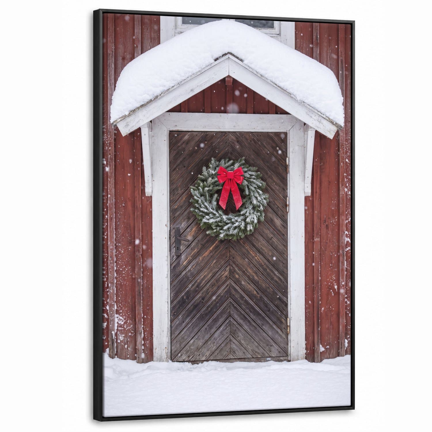Canvas Schilderij met Baklijst XXL Canvas Schilderij met Baklijst 80x120cm - Deur - Kerstkrans - Winter - Muurdecoratie woonkamer - Slaapkamer decoratie - Kamer accessoires - Schilderijen op canvas met lijst groot
