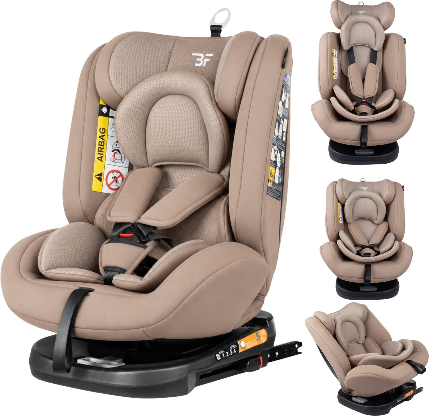 Bebies First Kiddo Autostoel 360° Draaibaar met Isofix – i-Size – Baby & Kind 0-12 Jaar (40-150 cm) – Beige