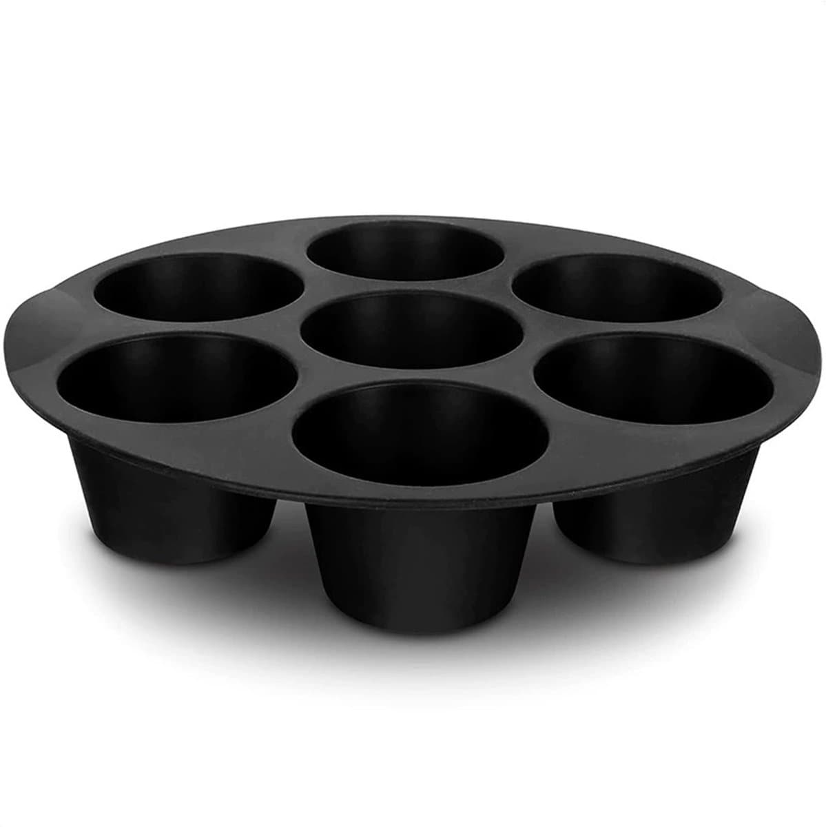 Taartvorm - Siliconen Bakvorm - Cupcake bakvorm - Rond - Zwart - 20*4 cm - Bakplaat voor de airfryer - Muffinbakvorm - Voor 7 Muffins - Antiaanbaklaag - Hittebestendige - Herbruikbaar - Voor Het Bakken Van Cupcakes, Brownies, Chocolade