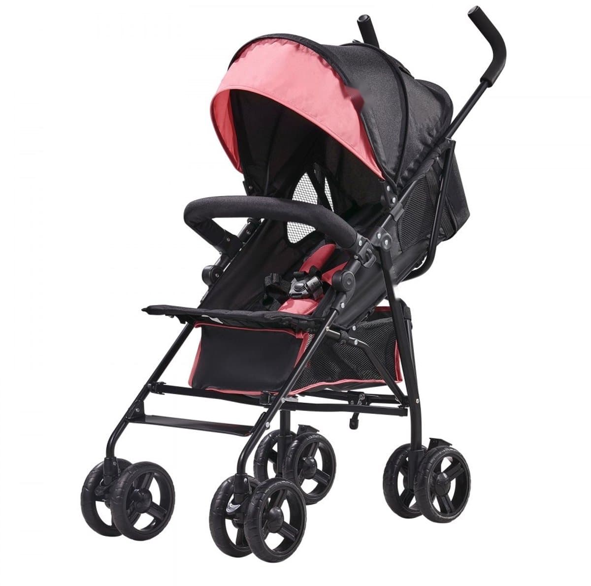 Kinderwagen - Paraplu Buggy Reisbuggy - Lichtgewicht - Compact Opvouwbaar - Verstelbare Rugleuning - Frame Van Koolstofstaal - Grote Opbergmand - Zwart/Roze