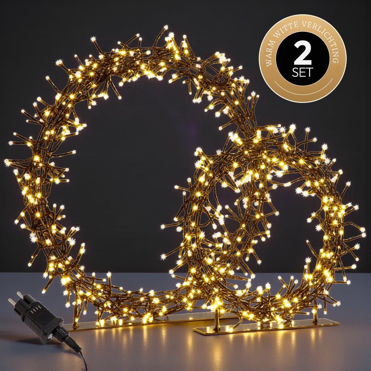 Meisterhome® 2 delige set LED Kerstkrans met standaard – Ø30 & Ø45 cm – 280 & 440 LEDS - IP44 - Warm wit - Kerstverlichting voor binnen en buiten - Timer & dimmer - Verlichting - Kerstversiering – Kerstdecoratie - Verlichte kerstkrans