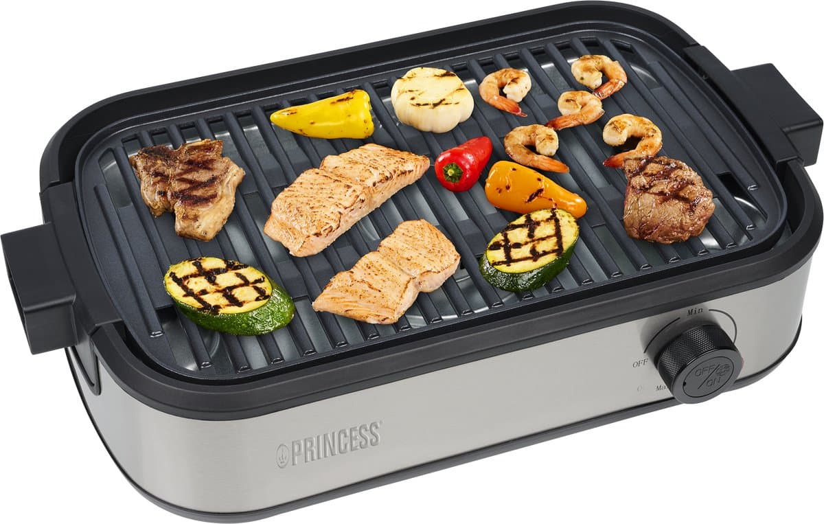 Princess Table Chef Purify - 103215 - Tafel BBQ - 35 x 21 cm - Tafelgrill en Barbecue met Luchtfiltersysteem - Ingebouwde Afzuiging - Tot 260 Graden - PFAS Vrij -1800 W