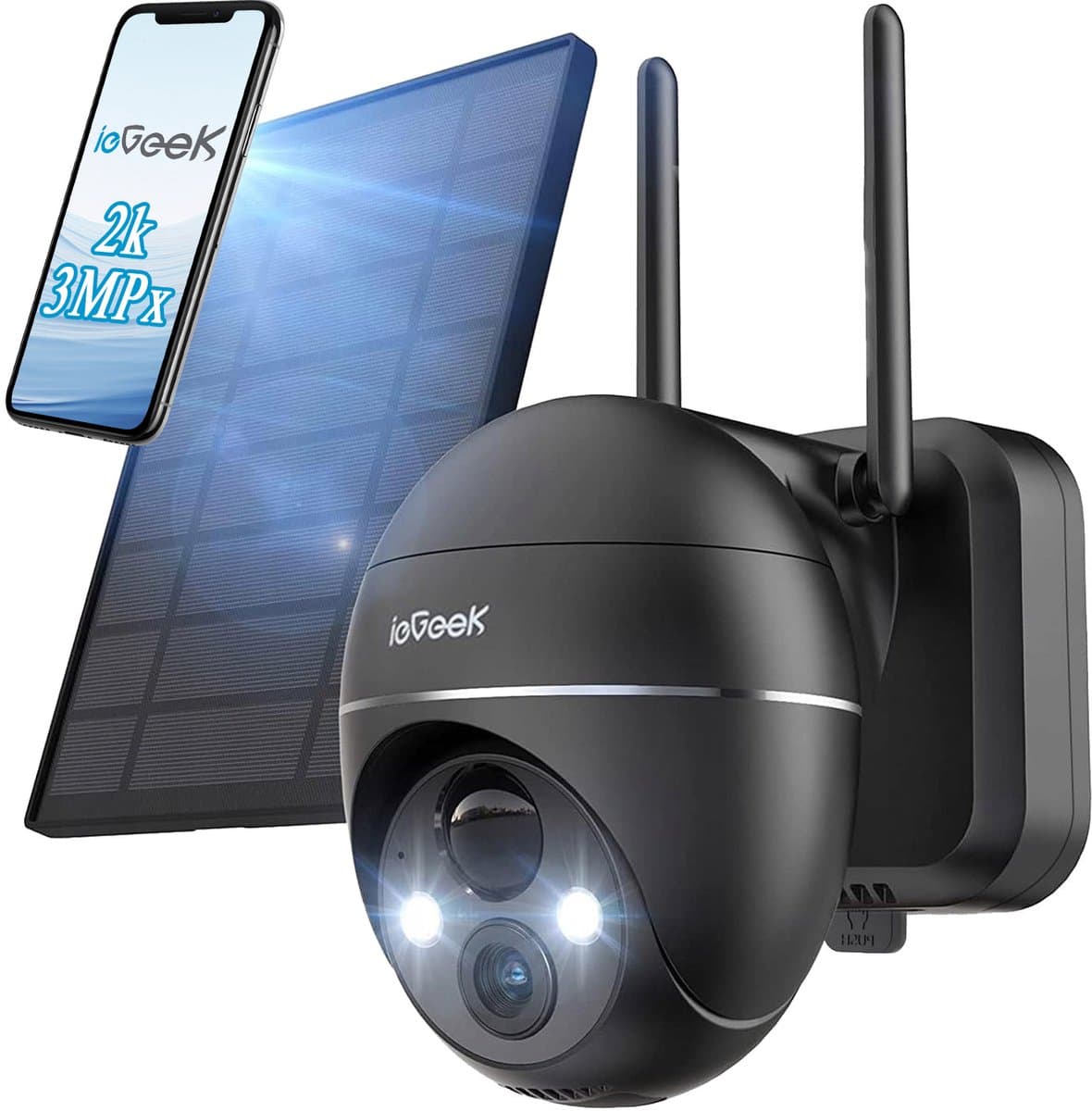 ieGeek ZS-GX1S Beveiligingscamera Buiten 2K 3MP - PTZ Bewakingscamera Buiten Draadloos - CCTV IP Security Camera Outdoor met - met Zonnepaneel - 355°/90° Draaien - Humanoïde Bewegingsdetectie Tracking