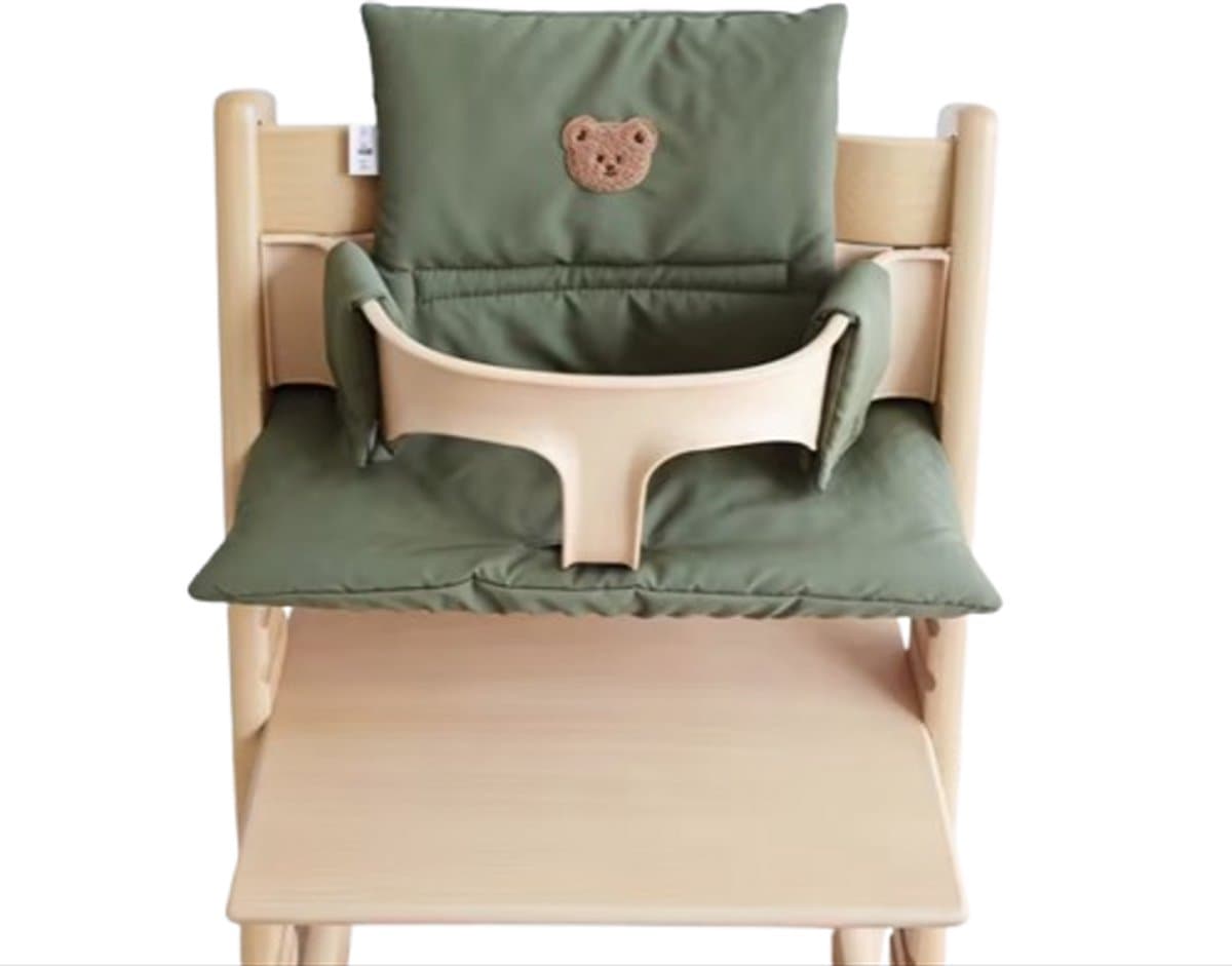 Stoelverkleiner beer groen - kussenset beer groen - stoelverkleiner voor stokke tripp trapp - kinderstoel verkleiner - stoel kussen