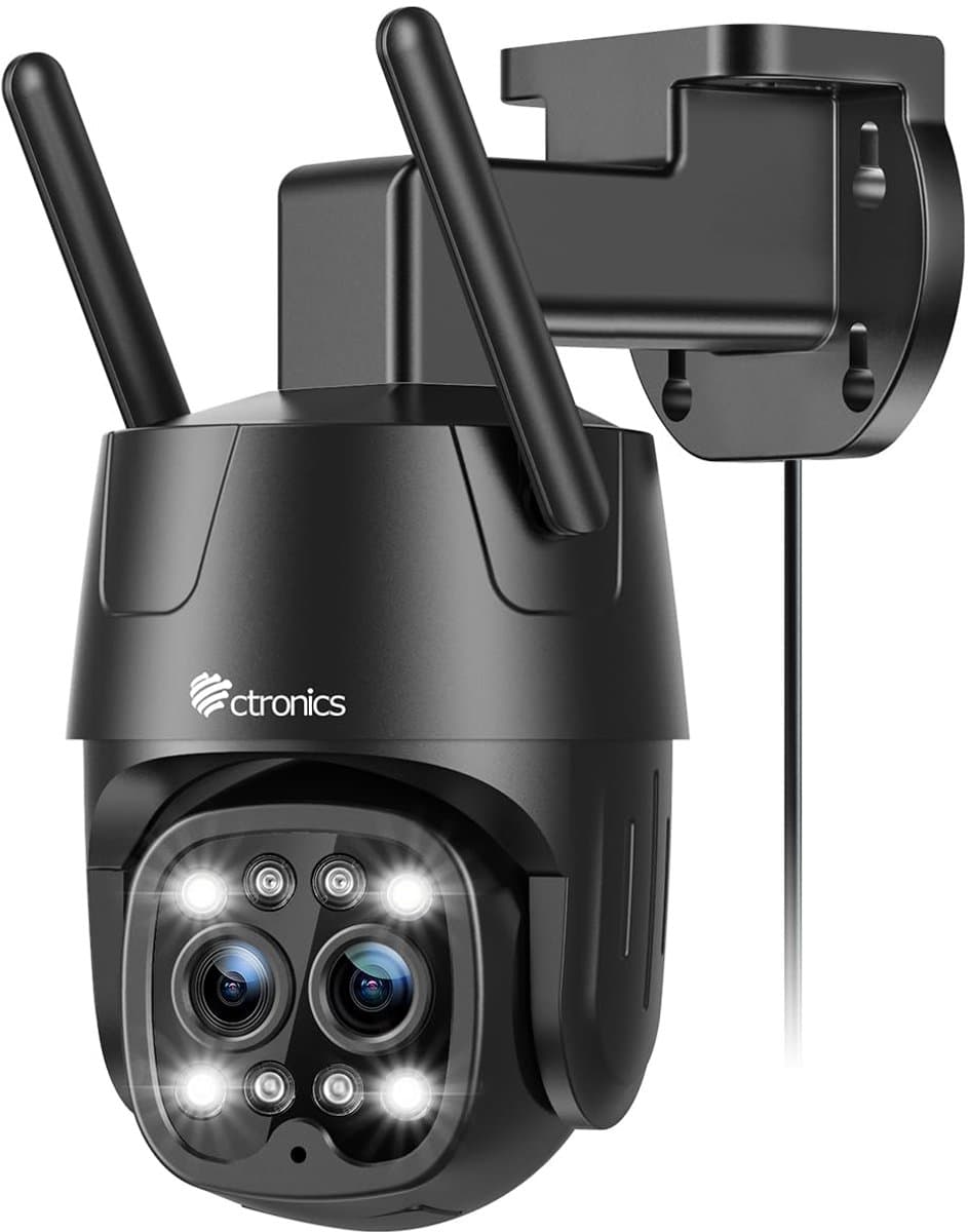 Ctronics 2.5K 4MP Buiten Camera met Nachtzicht - 2.4/5GHz WiFi - Dual Lens 6x Zoom Automatisch Volgen & Zoomen - IP66 Waterdicht - Beveiligingscamera Buiten (zwart)
