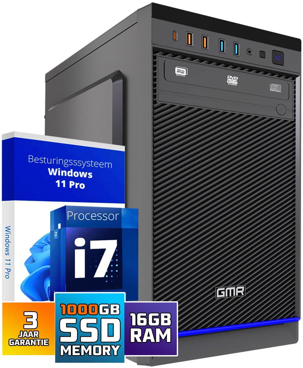 Intel Ultra Compleet Desktop PC | Intel Core i7 | 16 GB RAM | 1024GB SSD M.2 | DVD+RW | Windows 11 Pro | Business Office Multimedia Computer