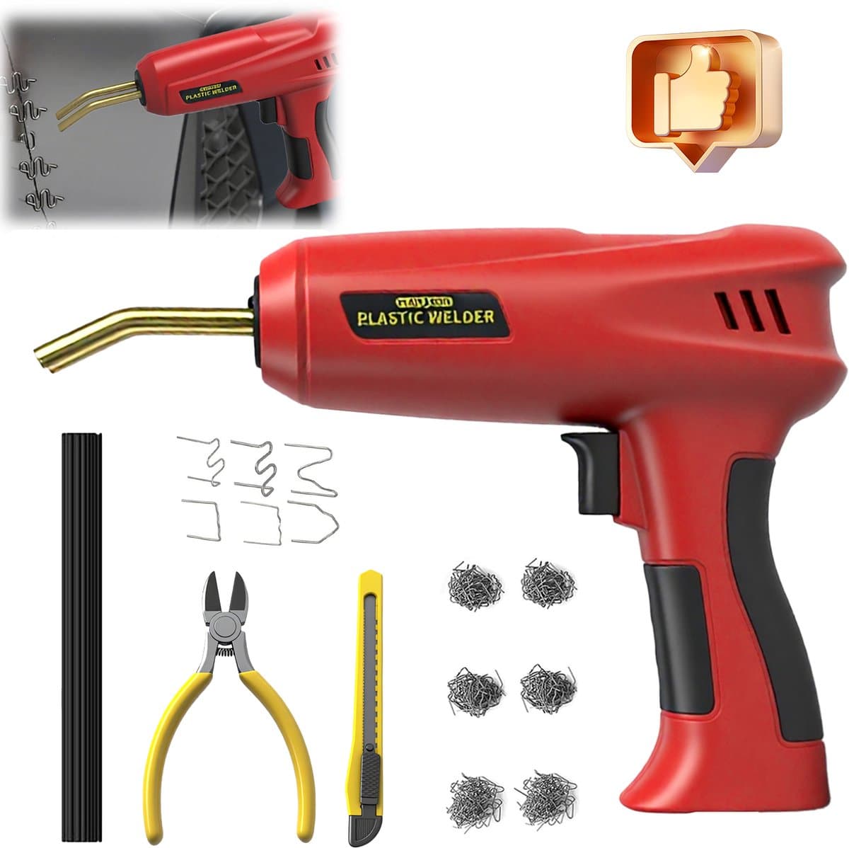 200W Geüpgraded Plastic Laskit, 800STUKS Hechte Nietmachine Auto Bumper Reparatie Kit, 2 in 1 Plastic Lasser Soldeerbout met Lasstaven, 6 Soorten Nietjes voor Bumper/Kajak/Plastic Product Reparaties