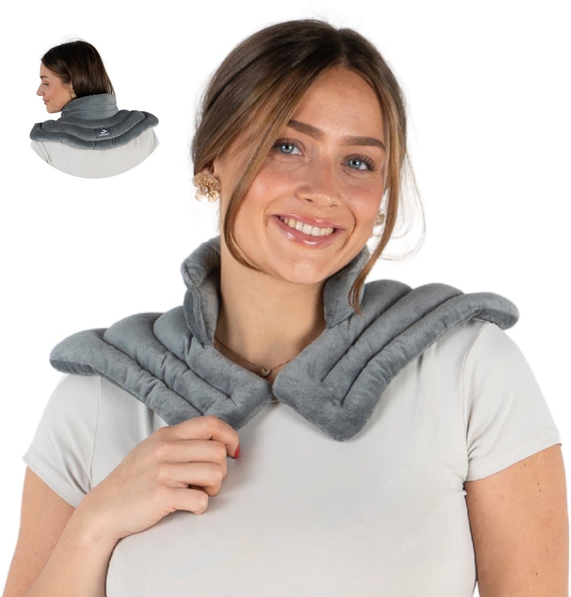 Chillaxy - Warmtekussen Nek en Schouder - Kersenpitkussen - Pittenzak magnetron - Pittenkussen - Incl oogmasker - Grijs