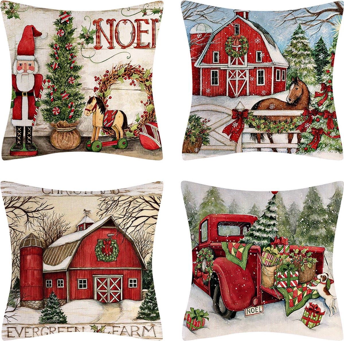 SUNMOOL Kerst Kussenhoes - Kussenhoes - Pillow cover - 45 x 45cm - Type D - 4Stuks