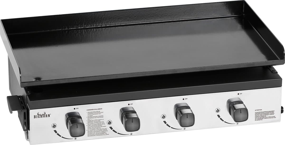 BIGHORN Gas Plancha BBQ met 4 Branders (9,96 kW) – Geëmailleerde Stalen Bakplaat – Compact Tafelmodel – Zwart