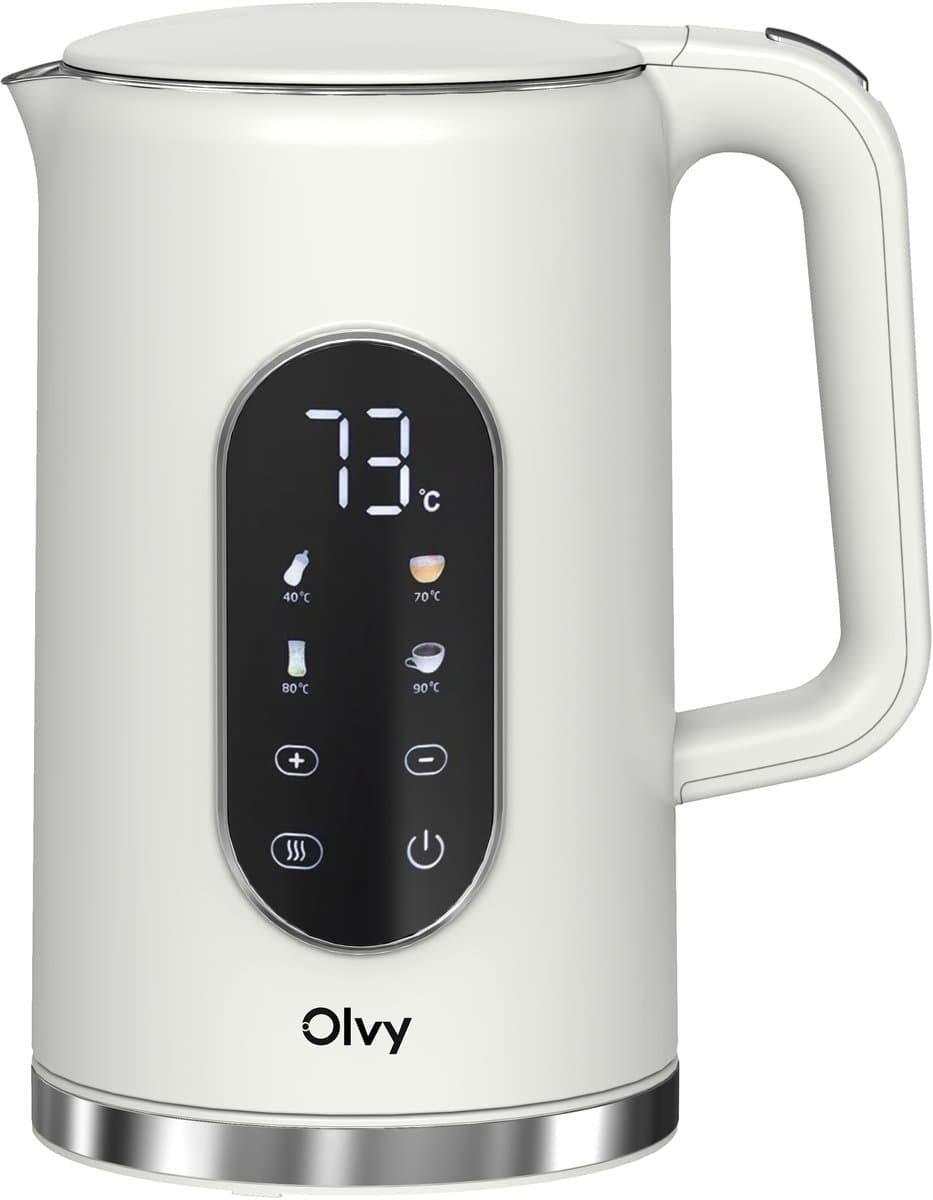 Olvy Waterkoker met Temperatuurregeling - Crème - Warmhoudfunctie - RVS - Dubbelwandig - Elektrisch - 1.7 Liter - 2200W