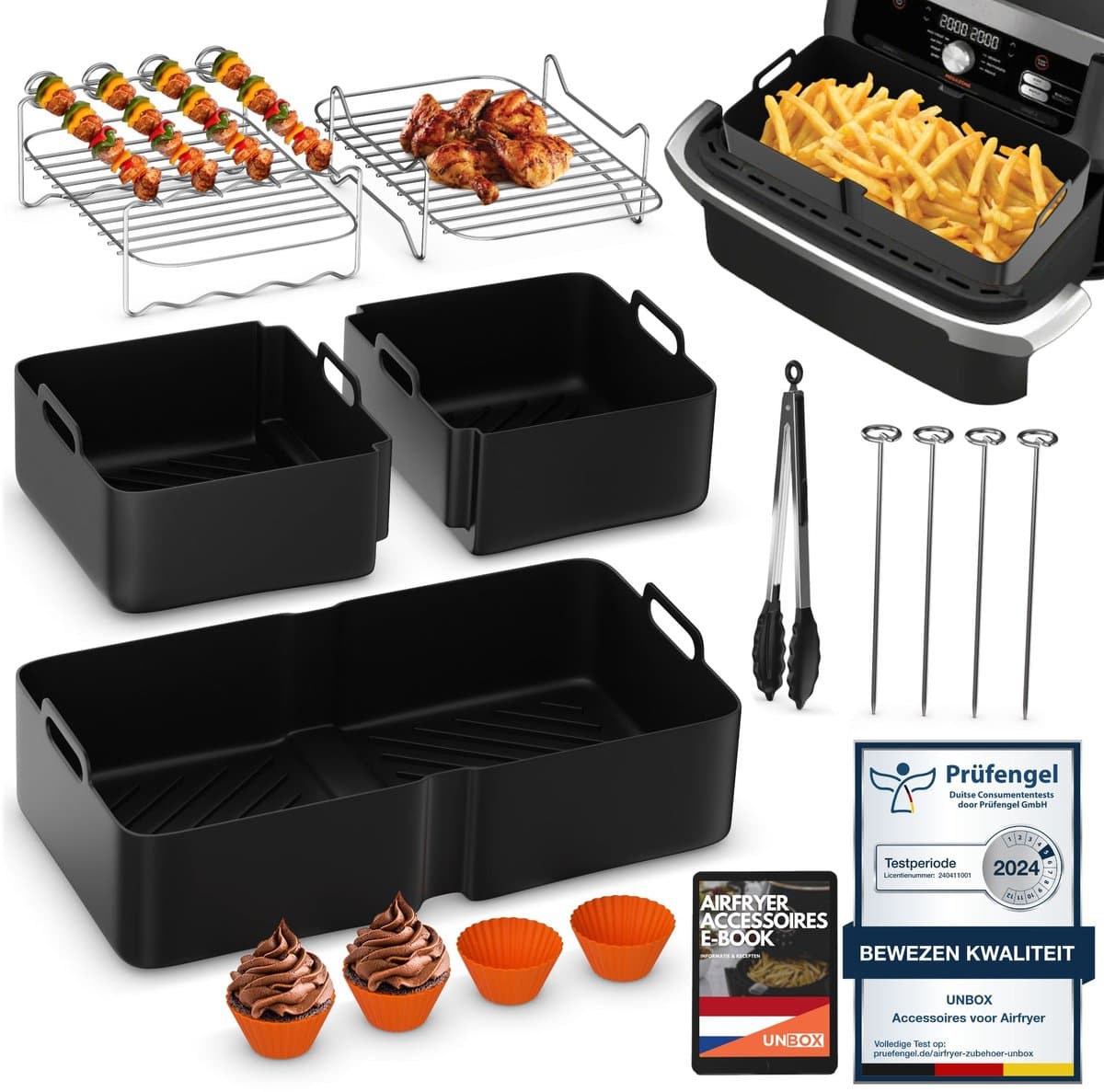 UNBOX Airfryer Accessoires - Geschikt voor Ninja Foodi Flexdrawer AF500EU - Cosori Twinfry Dubbele Airfryer XXL - Incl. Siliconenvormen, E-receptenboek, BPA vrij