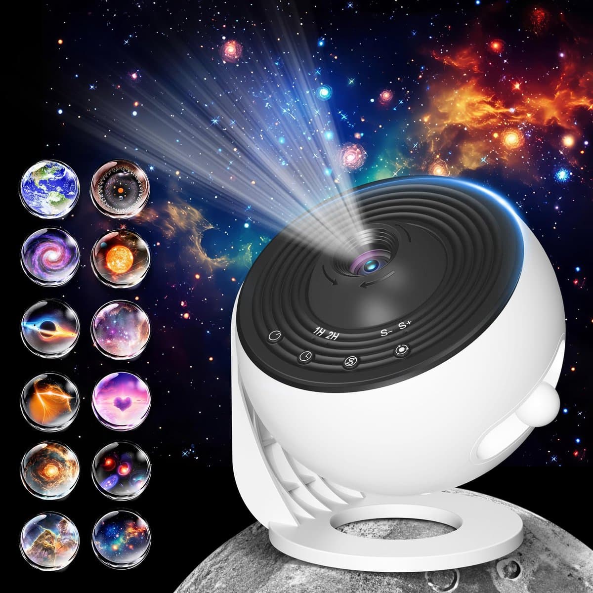 Film Starry Night Projector - 13-in-1 Planetarium Sterrenhemel Projector - Verstelbare focus - 360° rotatie - Sterrennacht omgevingslicht - Geschikt als plafonddecoratie voor kinder- en volwassenenslaapkamers - Zwart en wit