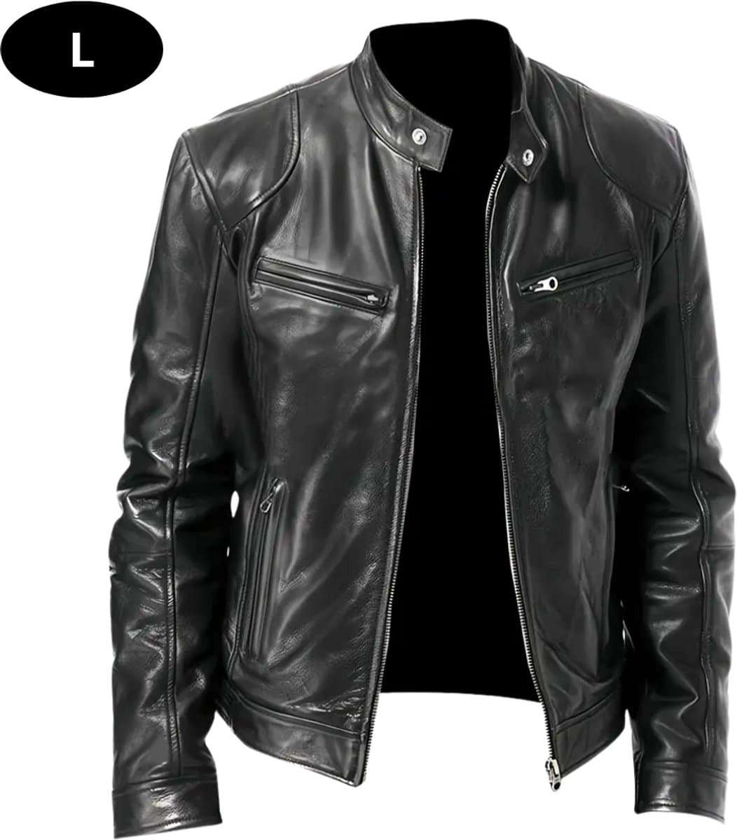 Bovista Kunst Leren Jas - Leather Jacket - Lederen Jas - Bomberjack - Pilotenjack - Blazer - Biker - Motorjas - Motormuis - Heren - Zwart L