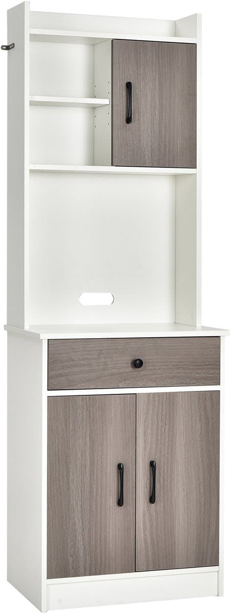 COSTWAY Keukenkast, buffetkast met lade, verstelbare planken en kabelgat, hoge kast keukenhout, grote open ruimte voor magnetron, vrijstaand, 60 x 40 x 180cm