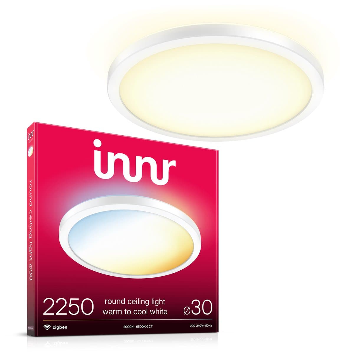 Innr Smart Plafondlamp - Zigbee - geschikt voor Philips Hue - LED plafonniere warmwit tot koelwit licht - slimme lamp - dimbaar - 30cm - 2250 Lumen