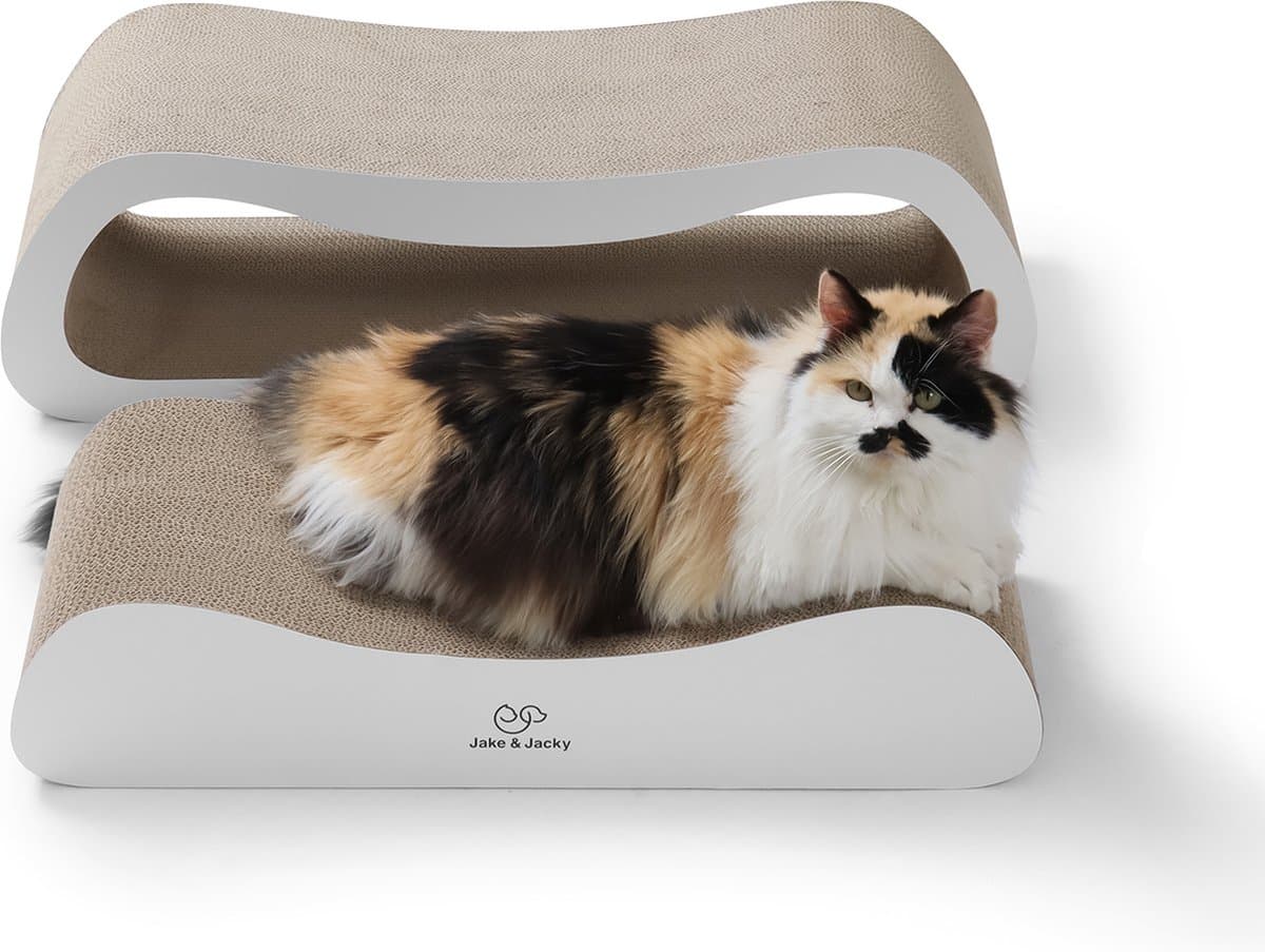 Jake and Jacky Krabkarton voor Katten 2 in 1 model - Krabpaal Karton - Krabplank - Krabmand - Krabmeubel - Kartonnen Krabmat - Kattenmand - Kattenbed - 71x24x21cm