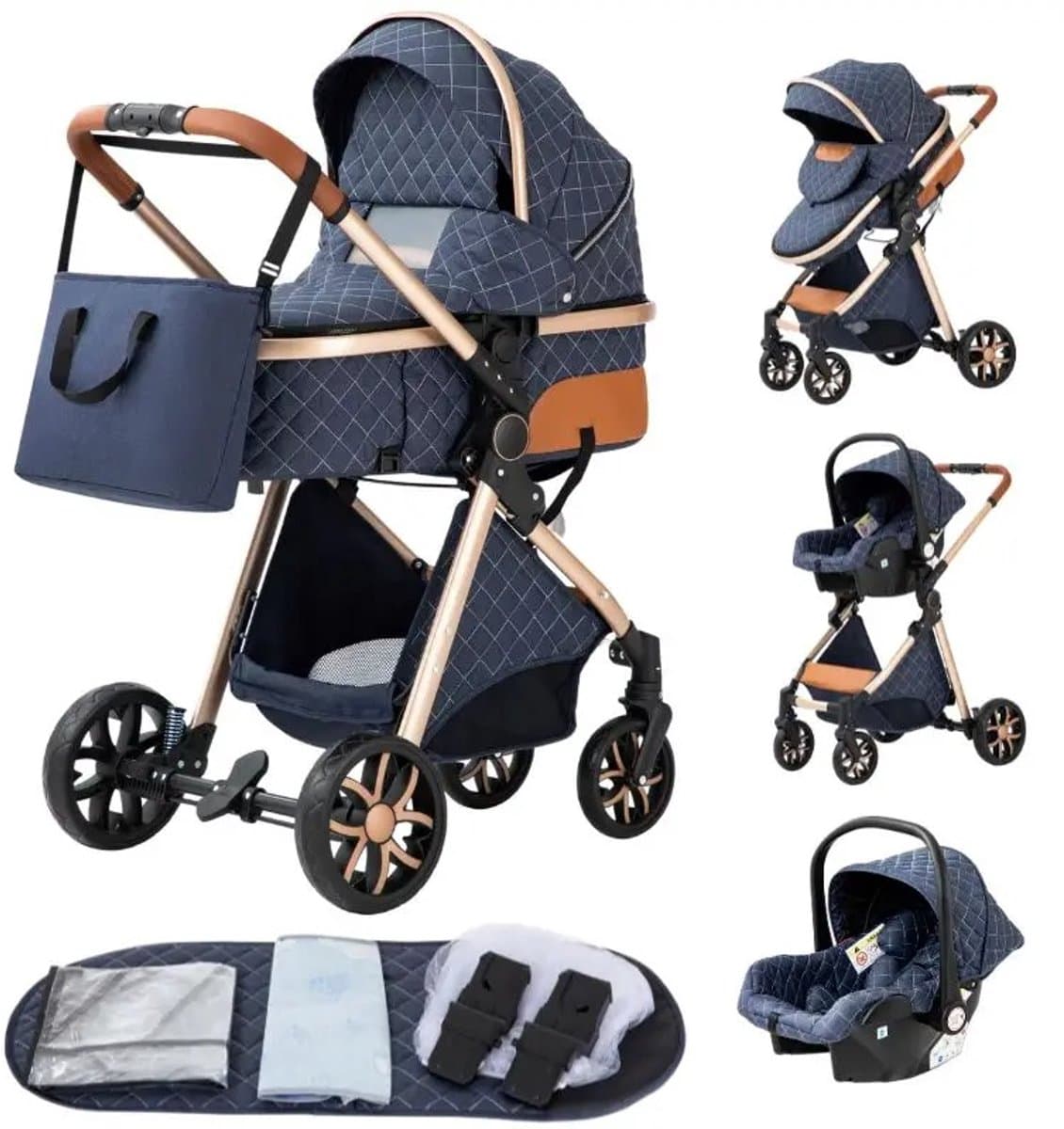 Kinderwagen - Blauw - Buggy - Kinderwagen 3 In 1 - Kinderwagens & Buggy's - Kinderwagens - Baby - Buggy's - Plooibuggy - Buggy Inklapbaar - Kinderwagens - Kind - Kinderen - Baby - Baby's