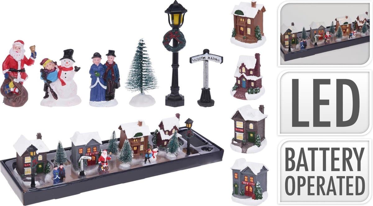 Christmas Decoration - Kerstdorp Accessoires - figuurtjes/huisjes - 14 stuks