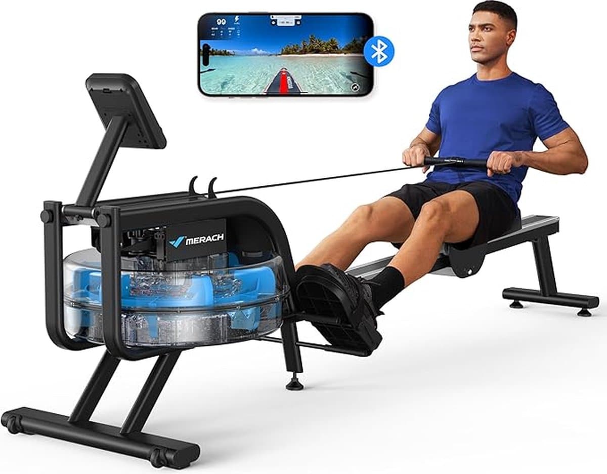 MERACH Waterroeitoestel voor Thuis - Roeimachine met Bluetooth, iPad-houder, Comfortabel Zitkussen en Verticale Opslag - Tot 150 kg Gewichtscapaciteit