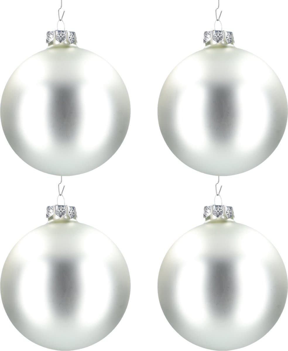 Glazen kerstballen - Set van 4stuks/100mm - Luxe kerst decoratie - Sfeervolle kerstversiering voor in de kerstboom - Glas - Matte Silver - Mat Zilver