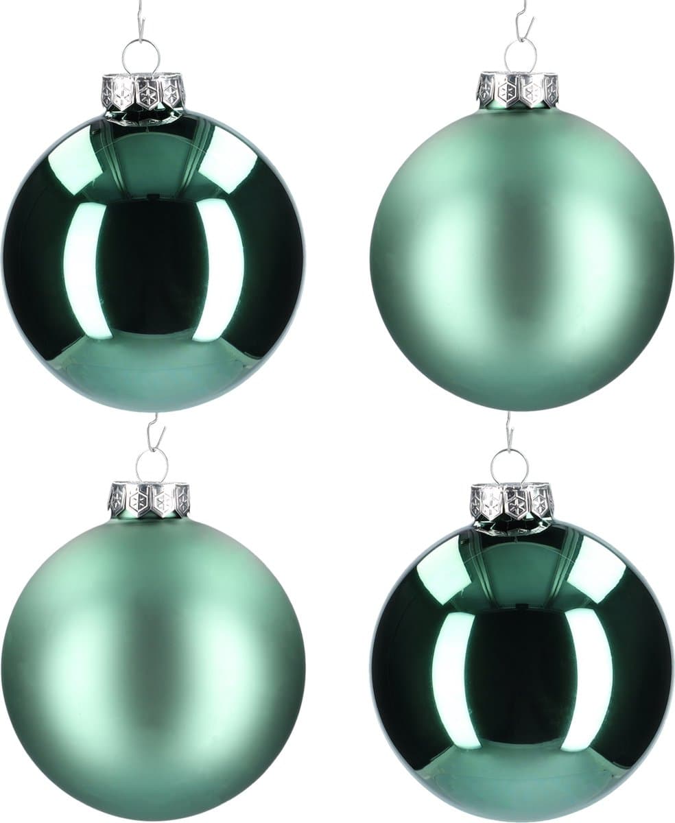 Glazen kerstballen - Set van 4 stuks/100mm - Luxe kerst decoratie - Sfeervolle kerstversiering voor in de kerstboom - Glas - Greenlake - Donkergroen