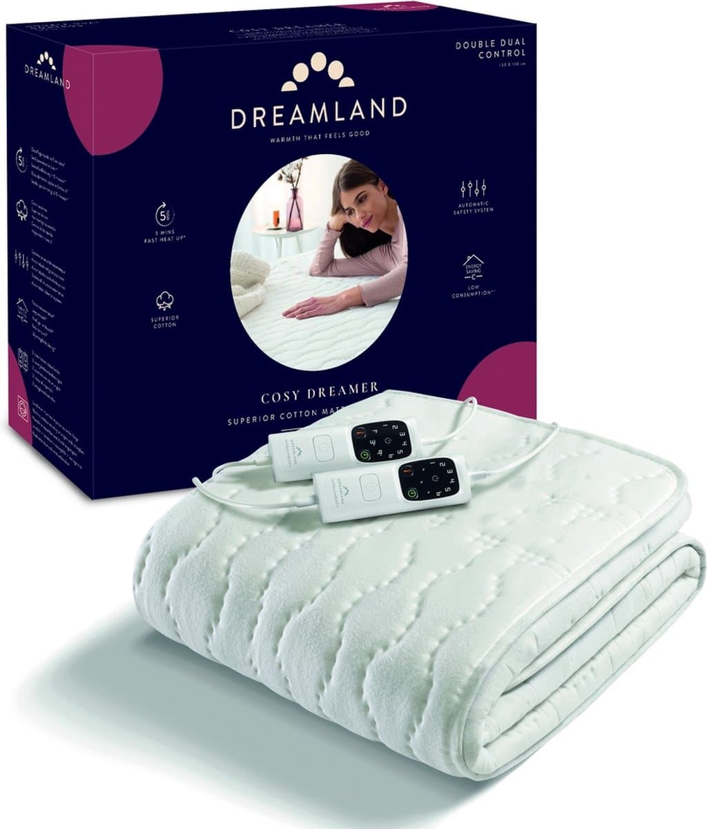 Dreamland 26056 Cotton - Elektrische deken - 2-persoons onderdeken - 150x160 cm - Wit - Katoen