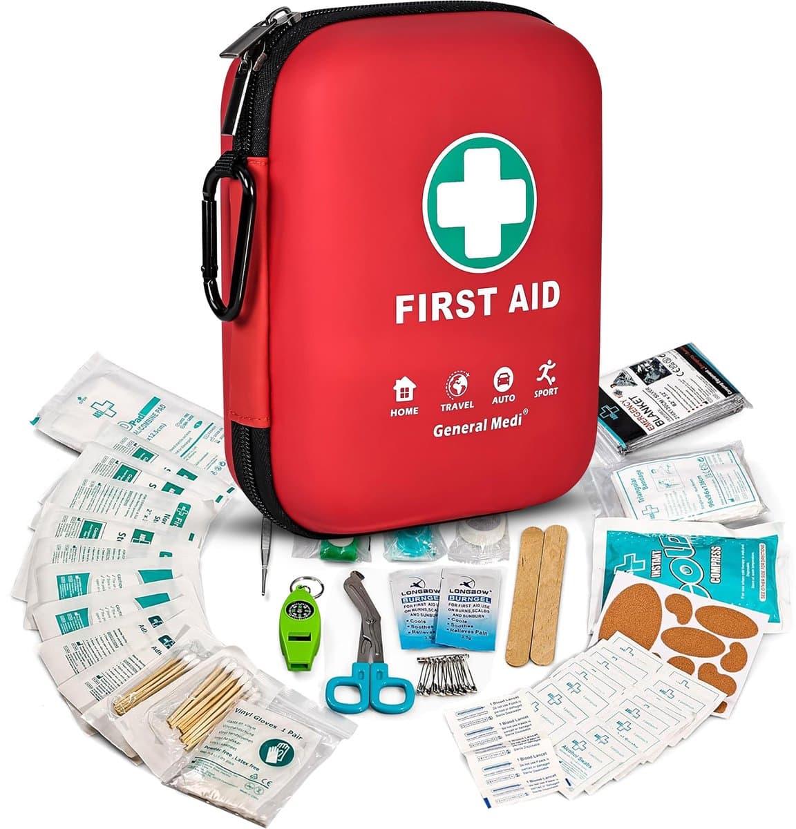 General Medi Verbanddoos Thuis 170-delig Rood - EHBO Kit met Nooddeken - Waterdichte Tas voor Huis en Auto
