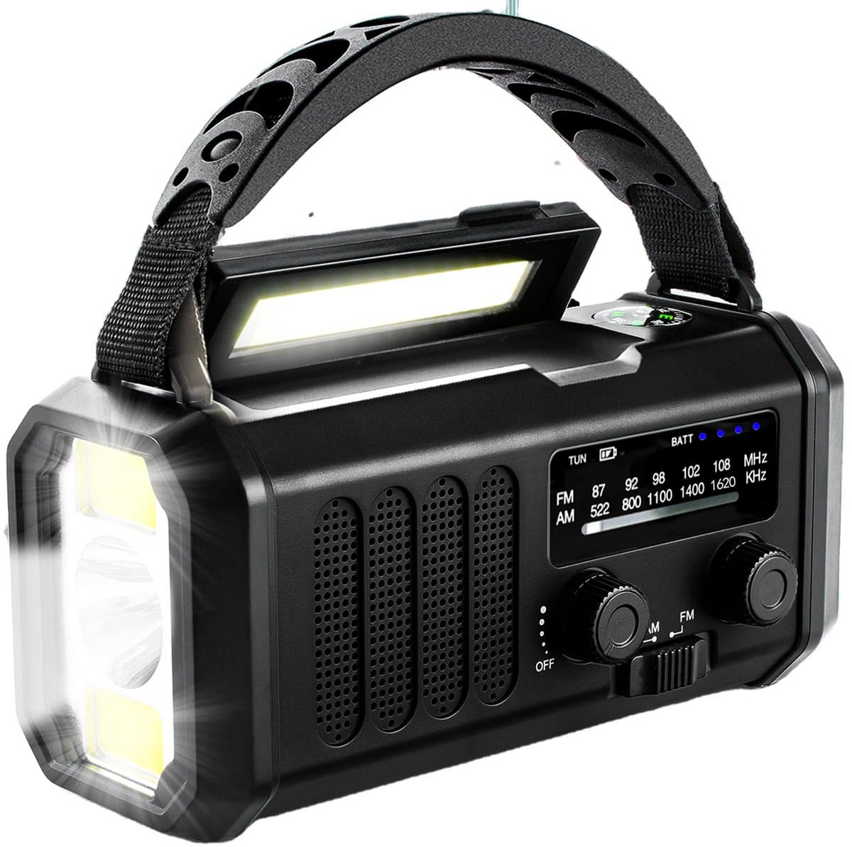 P-Repair - Noodradio - Opwindbare radio - Solar Opwindbaar - Powerbank Zonne-energie - 10.000mAh - Met zaklamp - USB oplader - USB-C oplader - Zwart