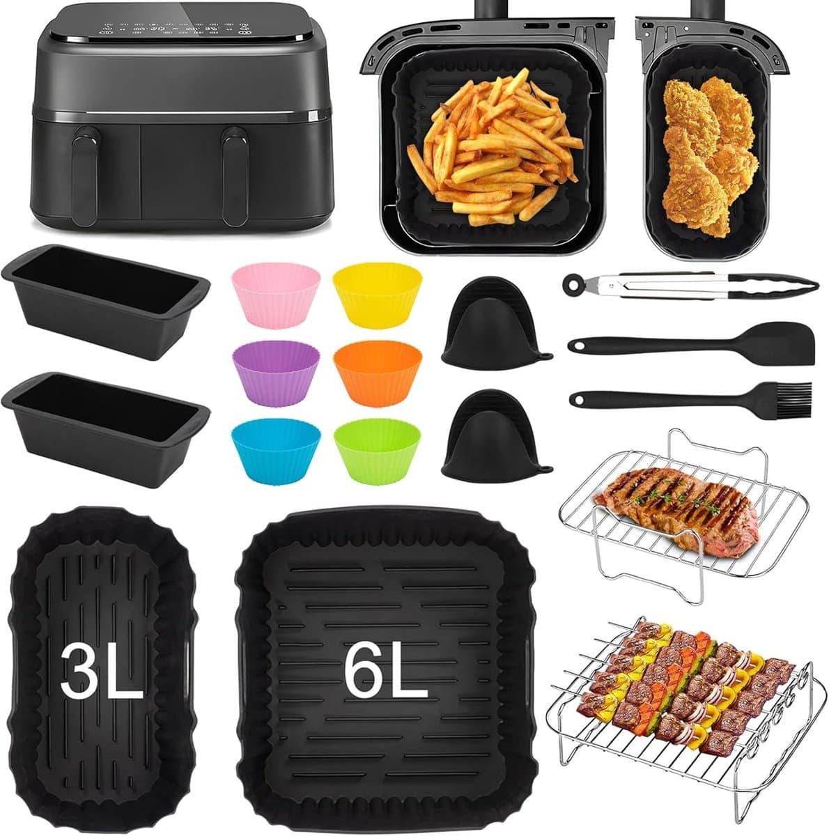 Vierkante Heteluchtfriteuse Accesoires Set - Dubbele Heteluchtfriteuse Accesoires Set - Voor philips Airfryer Dual Basket 3000 Series NA350 Airfryer-accessoires