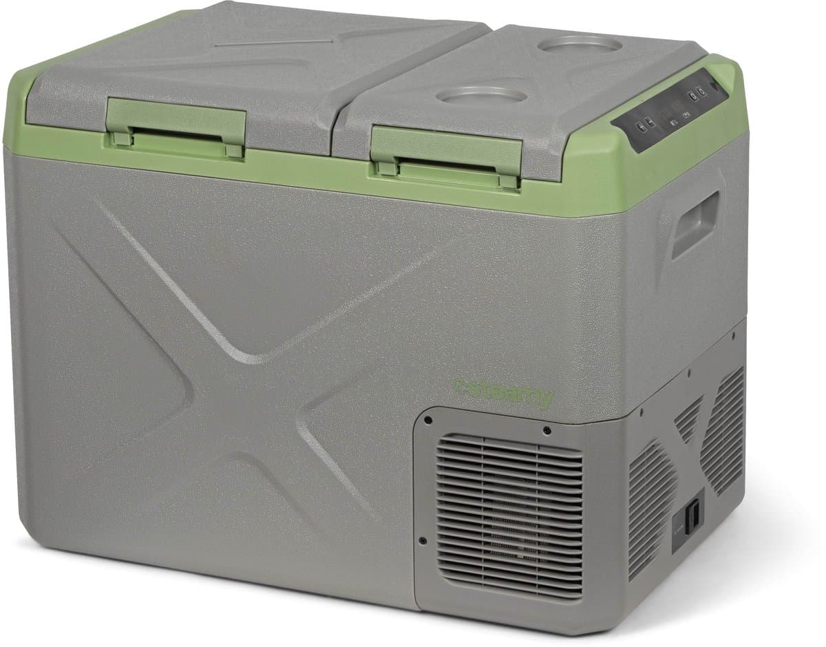 Steamy-E Elektrische Compressor Koelbox - Dual Compartment - Tegelijk koelen en vriezen - 32 liter - 12V en 230V - voor auto en camping - Grijs