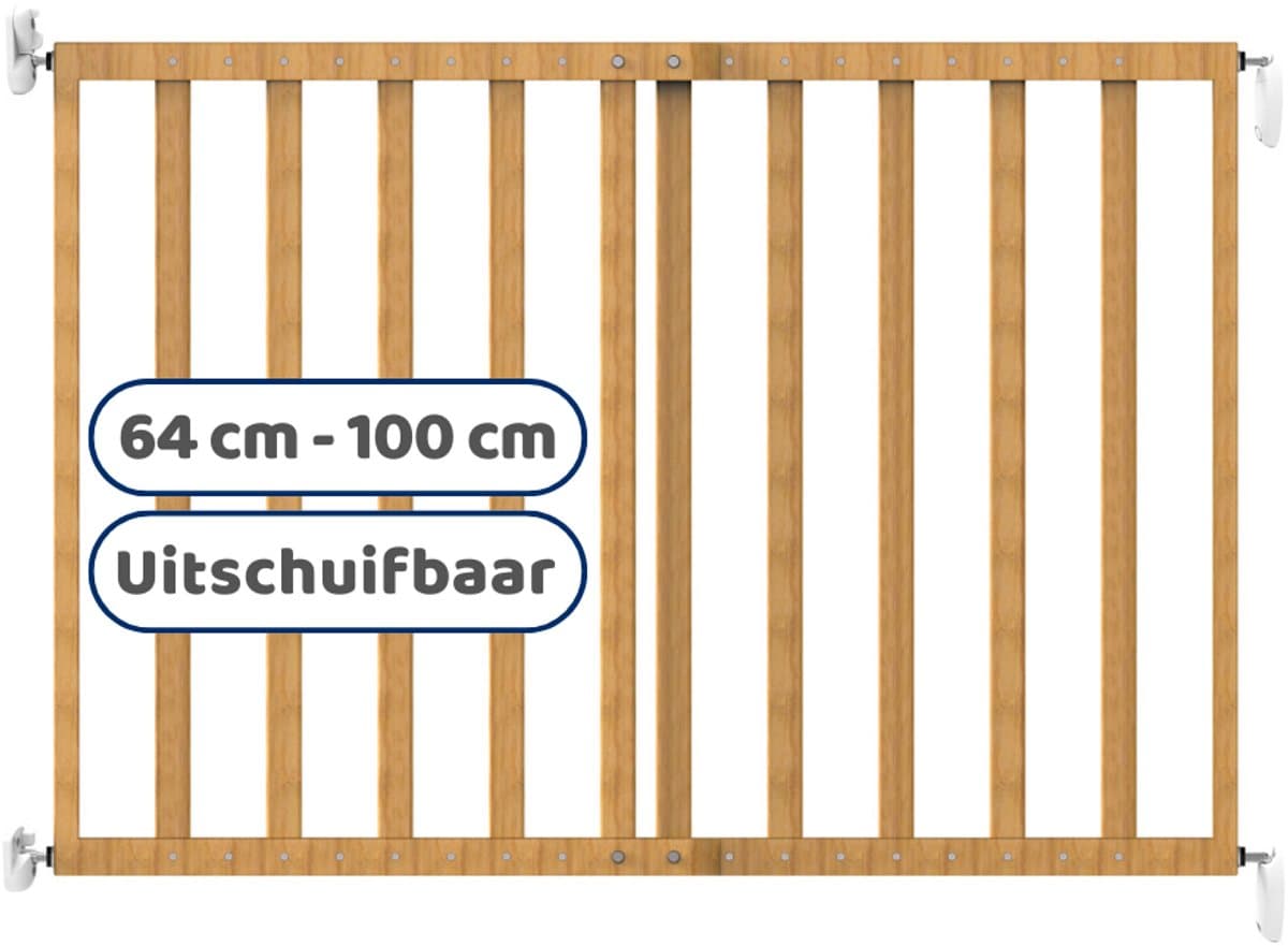 Noma Uitschuifbaar Hout Traphekje Naturel | Veiligheidshekje | Schroefhekje | Hondenhekje | Kinderhekje