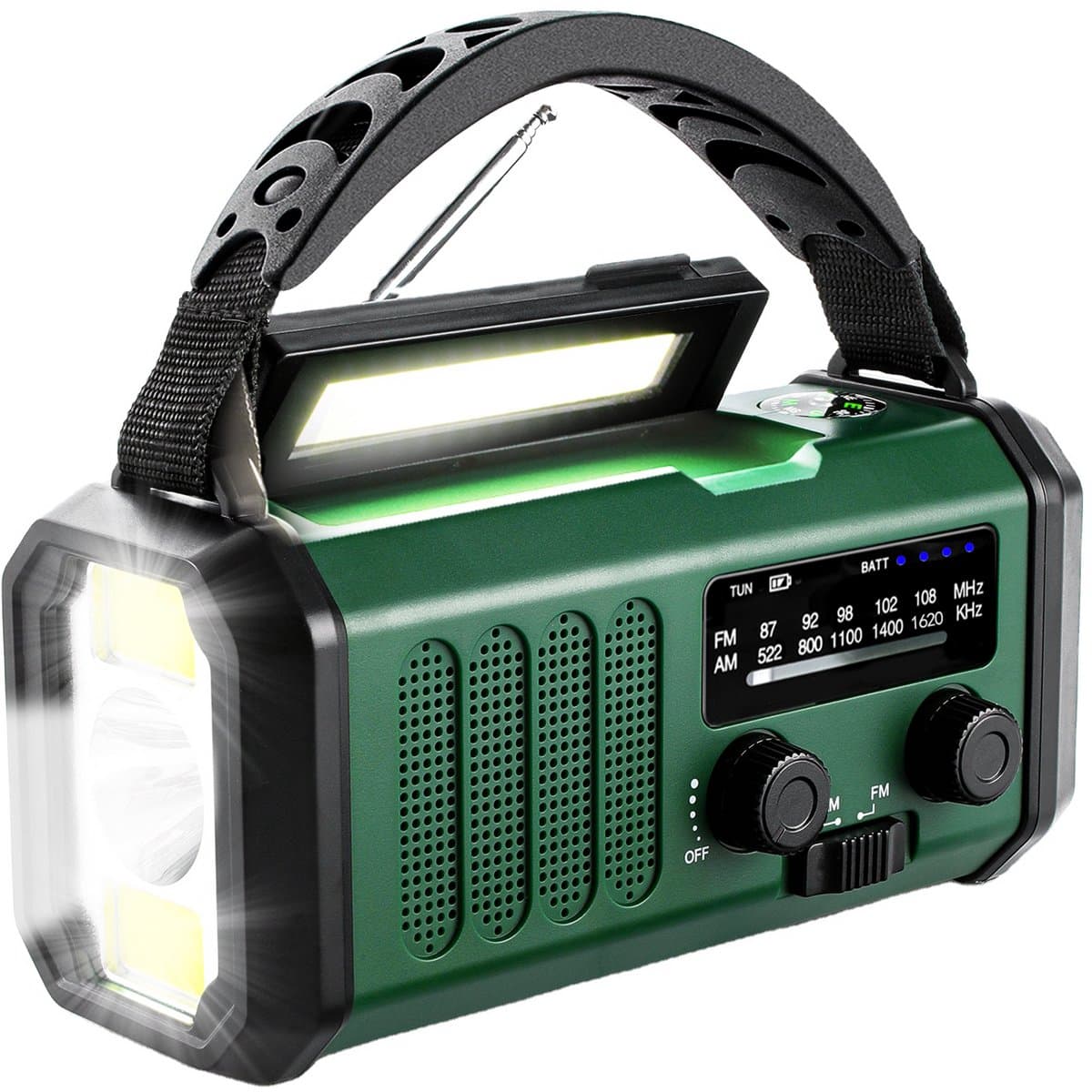 P-Repair - Noodradio - Opwindbare radio - Solar Opwindbaar - Powerbank Zonne-energie - 20.000mAh - Met zaklamp - USB oplader - USB-C oplader - Groen