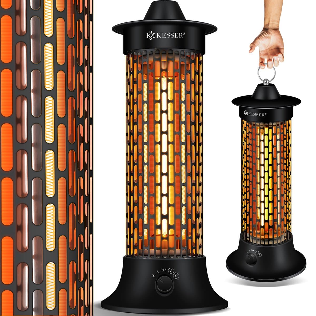 KESSER® Elektrische Kachel 1200W Terrasverwarmer Energiezuinig Infrarood Verwarming Staand Heater IP55 Verwarmer - Zwart