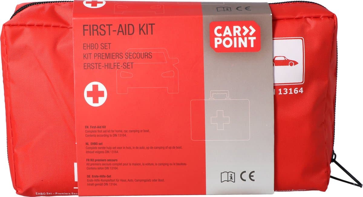 Carpoint EHBO Set - 43 Delig - DIN 13164:2022 - In handige tas met rits - Inclusief EHBO handleiding - Voor auto, camper, caravan of thuis
