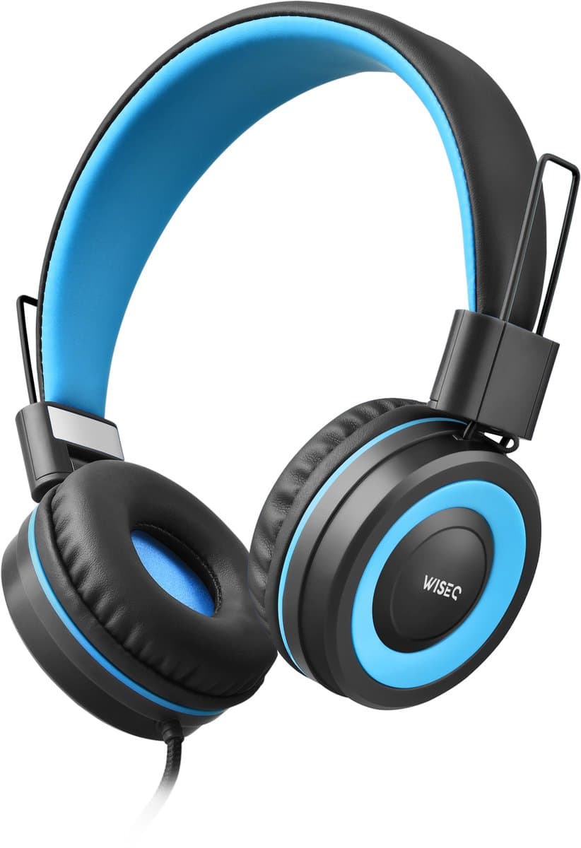 WiseQ One Kinderkoptelefoon met Draad – Koptelefoon Kinderen met Draad – Hoofdtelefoon met Kabel – Volumebegrenzer – Microfoon – Geluidsdempend – Zwart Blauw
