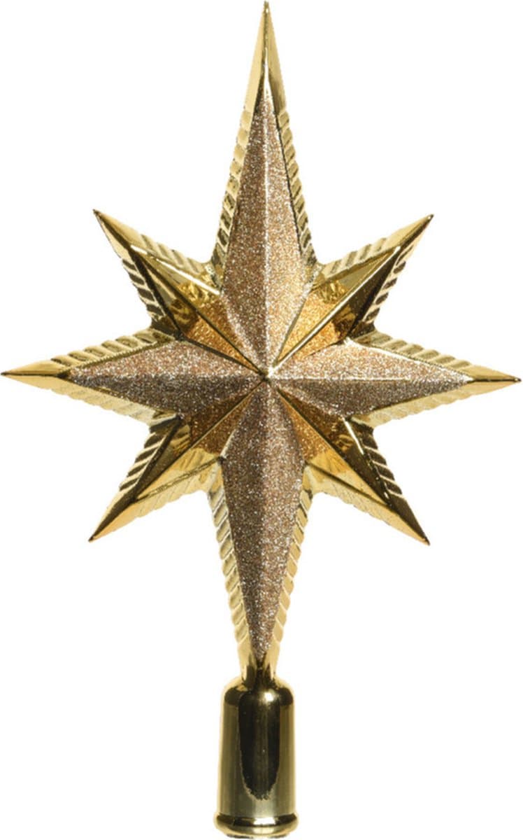 Decoris Kerstboom piek - ster vorm - goud - kunststof - 25,5 cm - kerstpiek