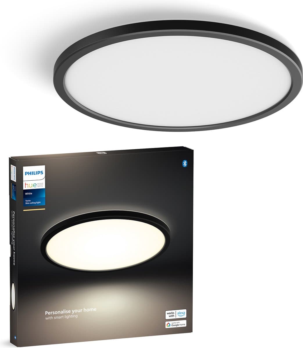 Philips Hue Tento plafondlamp - warmwit licht - rond - zwart - Ø30 cm