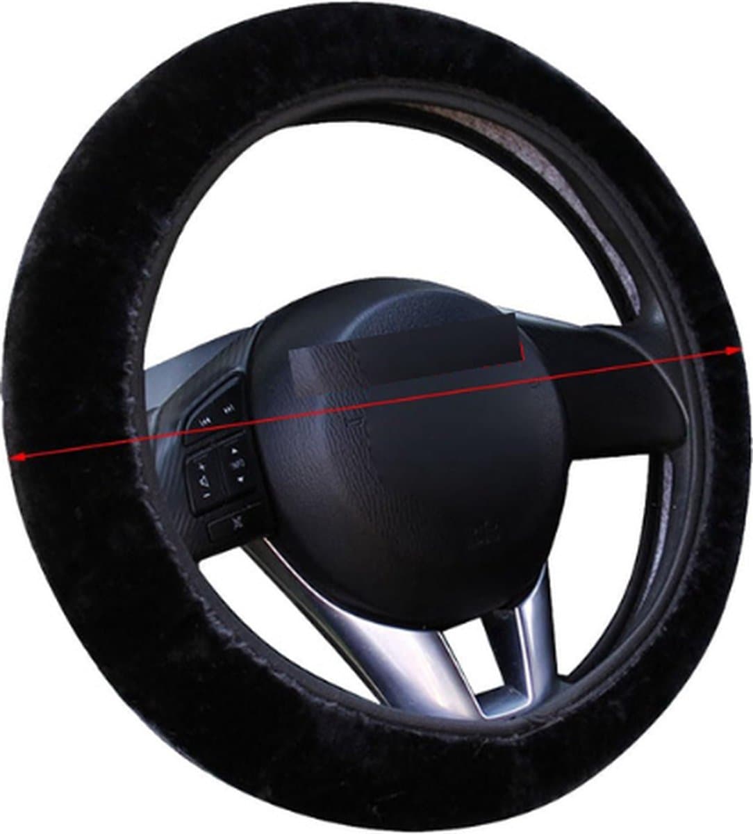 Universele Premium zachte korte pluche winter auto stuurhoes, buitendiameter: ongeveer 25-35cm (zwart)