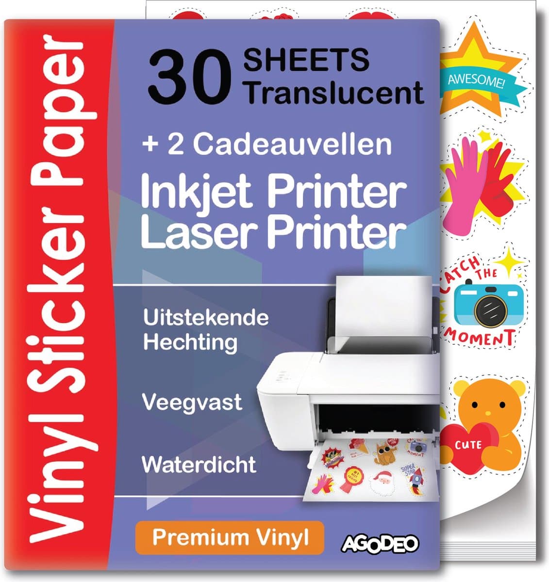 30 Translucent (Semi-Transparant) Vinyl Stickervellen A4 + 2 gift – Hoogwaardig Stickerpapier voor Inkjet & Laser Printer – Waterbestendig, Sneldrogend – Geschikt voor Cricut & DIY – Inclusief 2 Bonusvellen