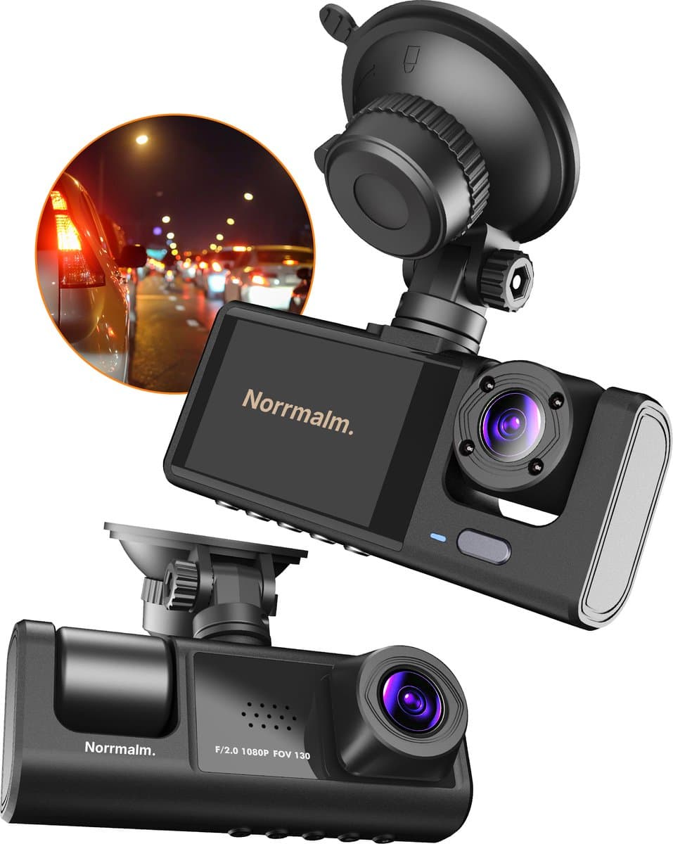 Norrmalm® Full HD Dashcam voor Auto - 64 GB - App (iOS, Android) - WiFi - Voor en Achter Camera - Parkeerfunctie - G-sensor