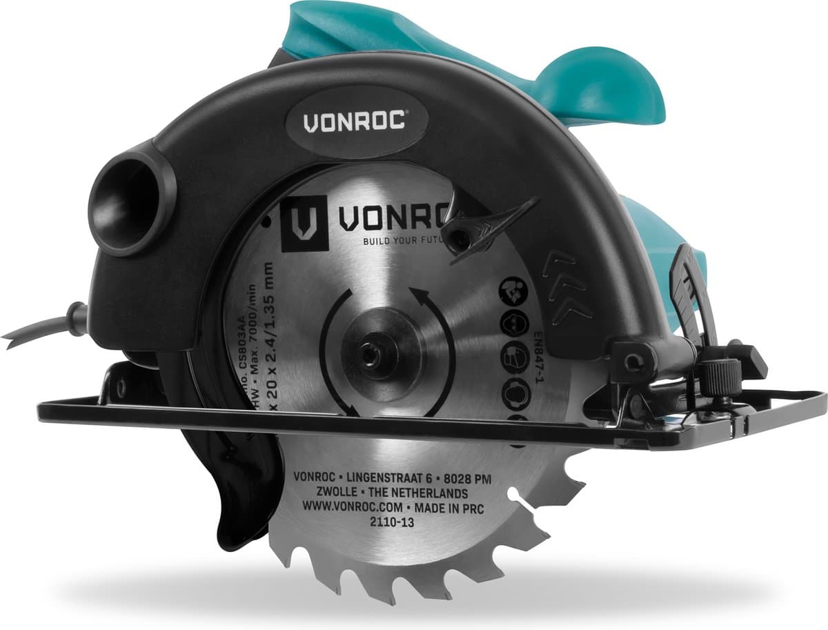 VONROC Cirkelzaag 1200W – 185mm – Incl. parallelgeleider en 24-tands zaagblad voor hout