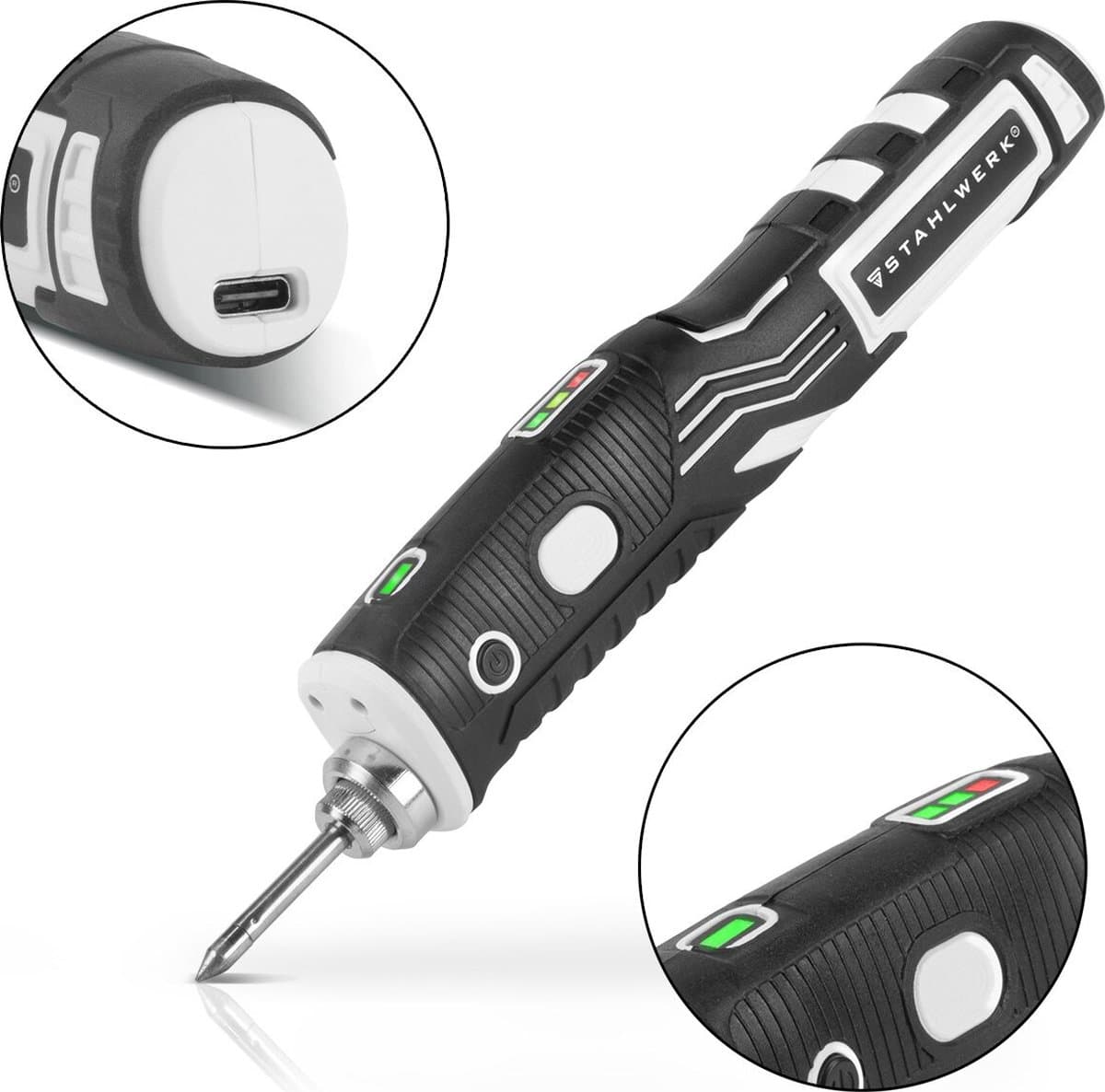 STAHLWERK accu-soldeerbout BLK-8 ST USB-soldeerapparaat | Soldeerstation | Soldeerpistool met 8 Watt vermogen en 480°C piektemperatuur voor solderen en desolderen